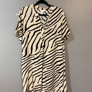 H&M Zebra Print Midi Dress - Black and Cream